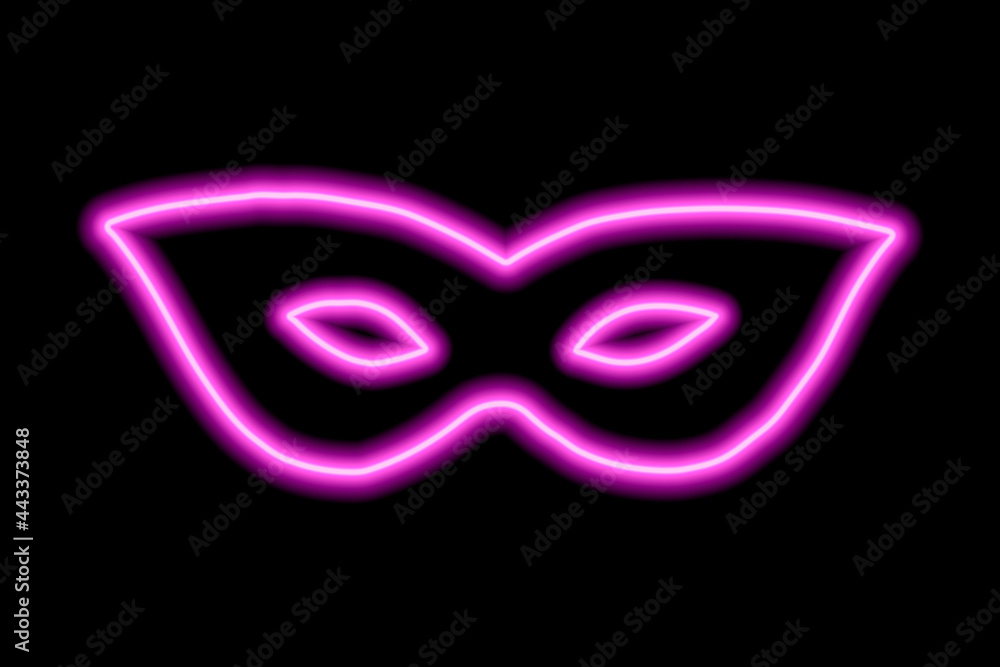 Carnival mask on the eyes. Neon pink contour on a black background Carnival mask on the eyes. Neon pink contour on a black background