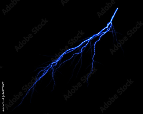 realistic lightning isolated on black background. Natural light effect, bright glowing. Magic purple thunderstorm, for design element