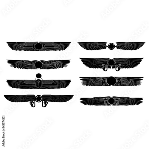 vector monochrome icon set with ancient egyptian symbol Winged sun for your project