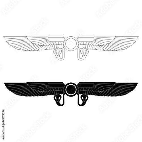 vector monochrome icon set with ancient egyptian symbol Winged sun for your project