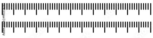 Measuring vector scale, markup for ruler isolated on white background. Horizontal rulers with different units of measurement. Simple illustration.
