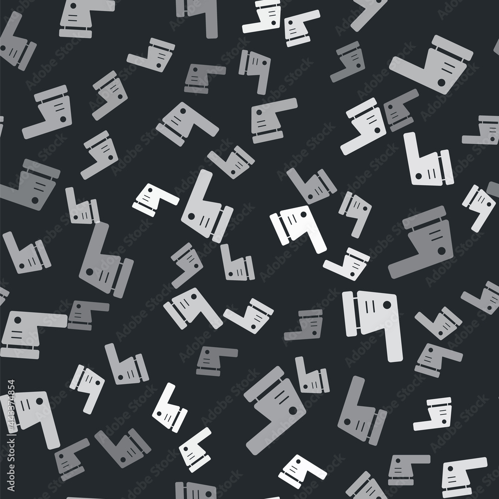 Fototapeta premium Grey Electric sander icon isolated seamless pattern on black background. Orbital sander. For floor and wooden planks sanding sandpaper. Vector