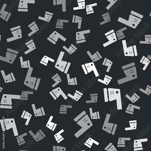 Grey Electric sander icon isolated seamless pattern on black background. Orbital sander. For floor and wooden planks sanding sandpaper. Vector
