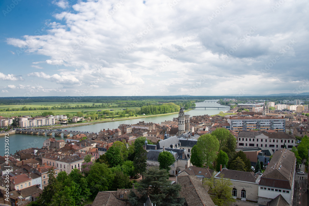 View of the city of Mâcon (Burgundy, France) and the Saône plain
