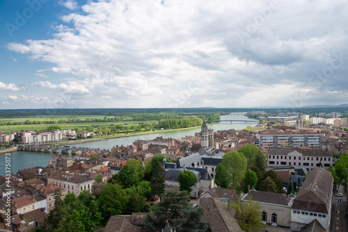 View of the city of Mâcon (Burgundy, France) and the Saône plain 