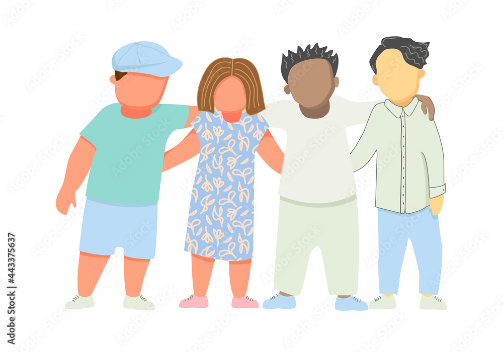 United community. Group of people. Friendly hugs. Teamwork. Isolated on white. Vector. Cartoon United community. Group of people. Friendly hugs. Teamwork. Isolated on white. Vector. Cartoon