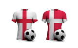 England Vs. Denmark soccer match. flags with football. 3D Rendering