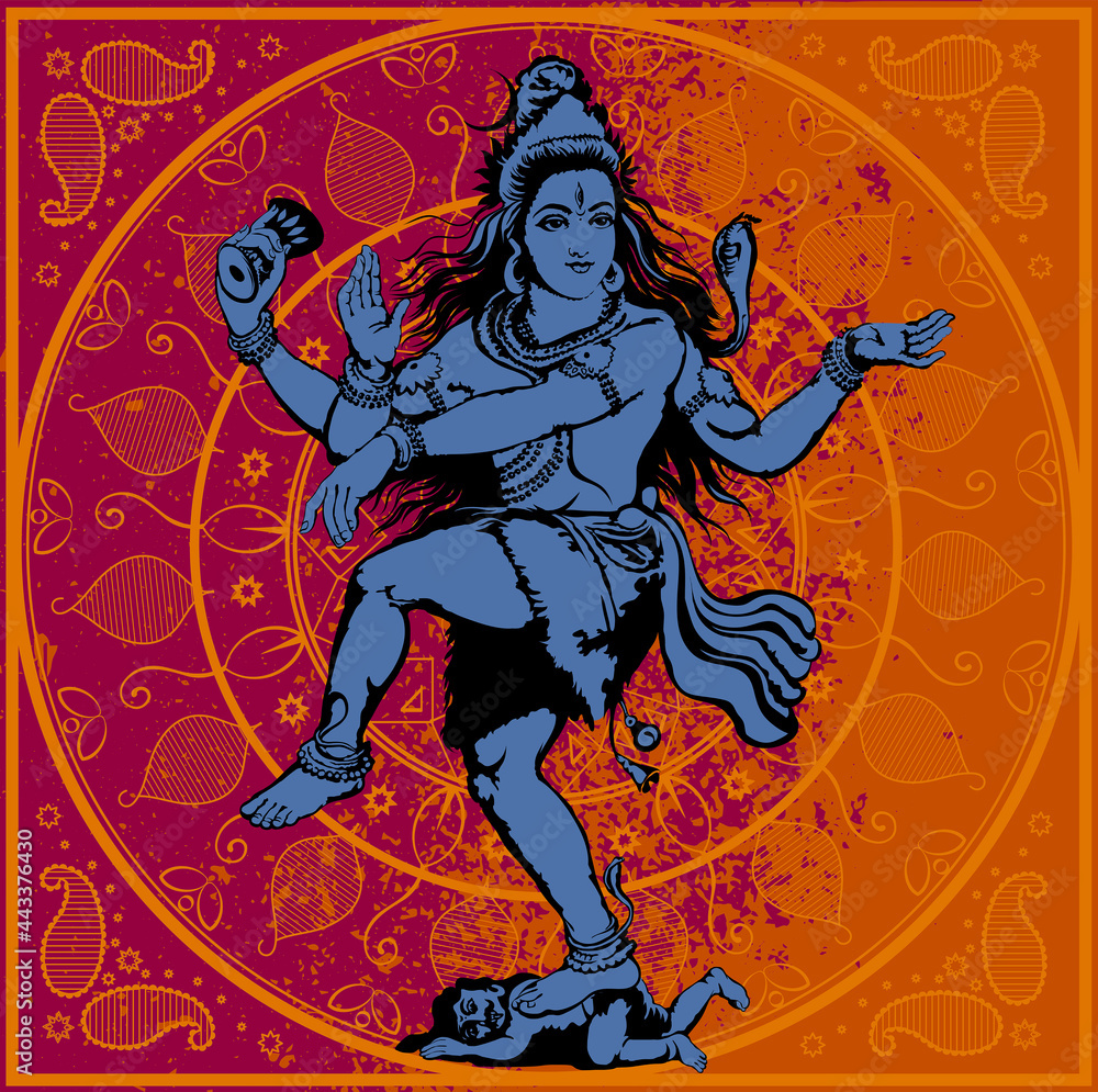 Indian god Shiva on the mandala background