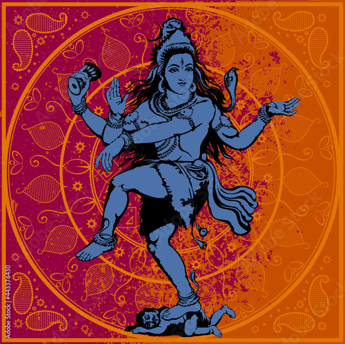 Indian god Shiva on the mandala background