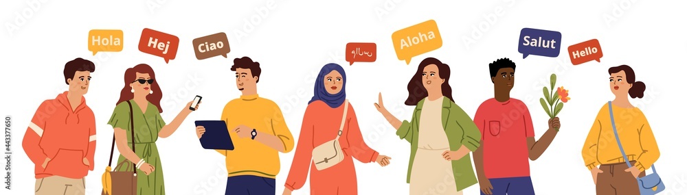 International greeting. Multilingual people, different language culture ...