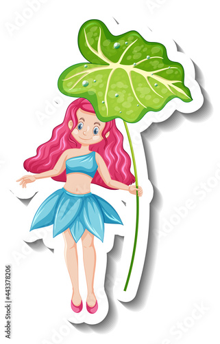 A sticker template with a beautiful fairy cartoon character