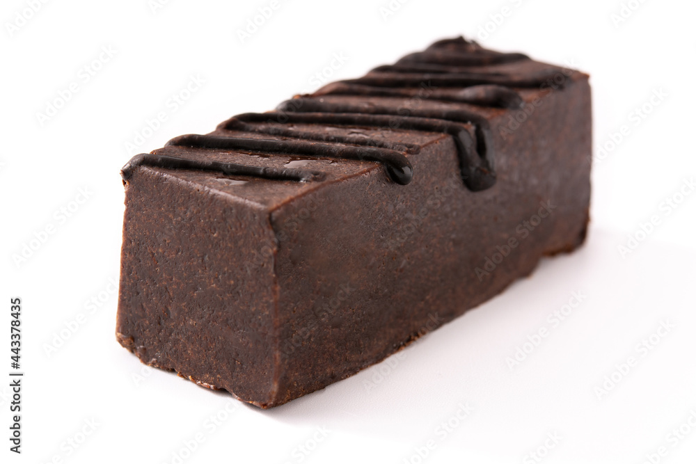 Chocolate cake slice isolated on white background Chocolate cake slice isolated on white background
