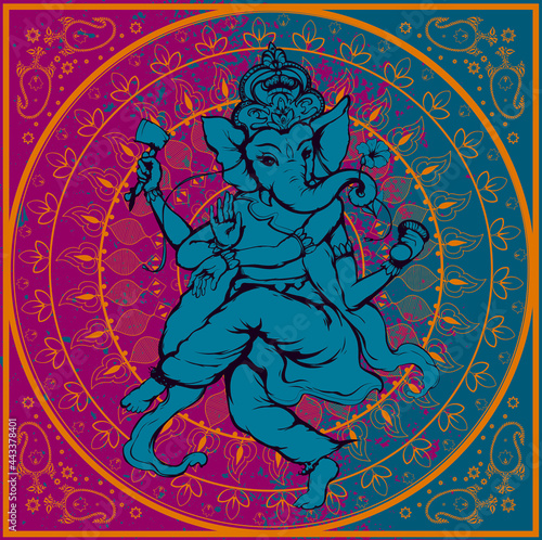 The Indian god Ganesh on mandala background