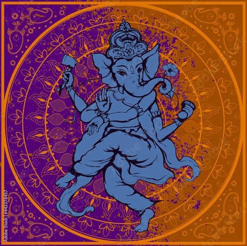 The Indian god Ganesh on mandala background