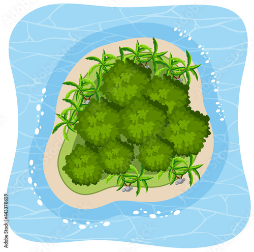 Aerial view of tropical forest island isolated