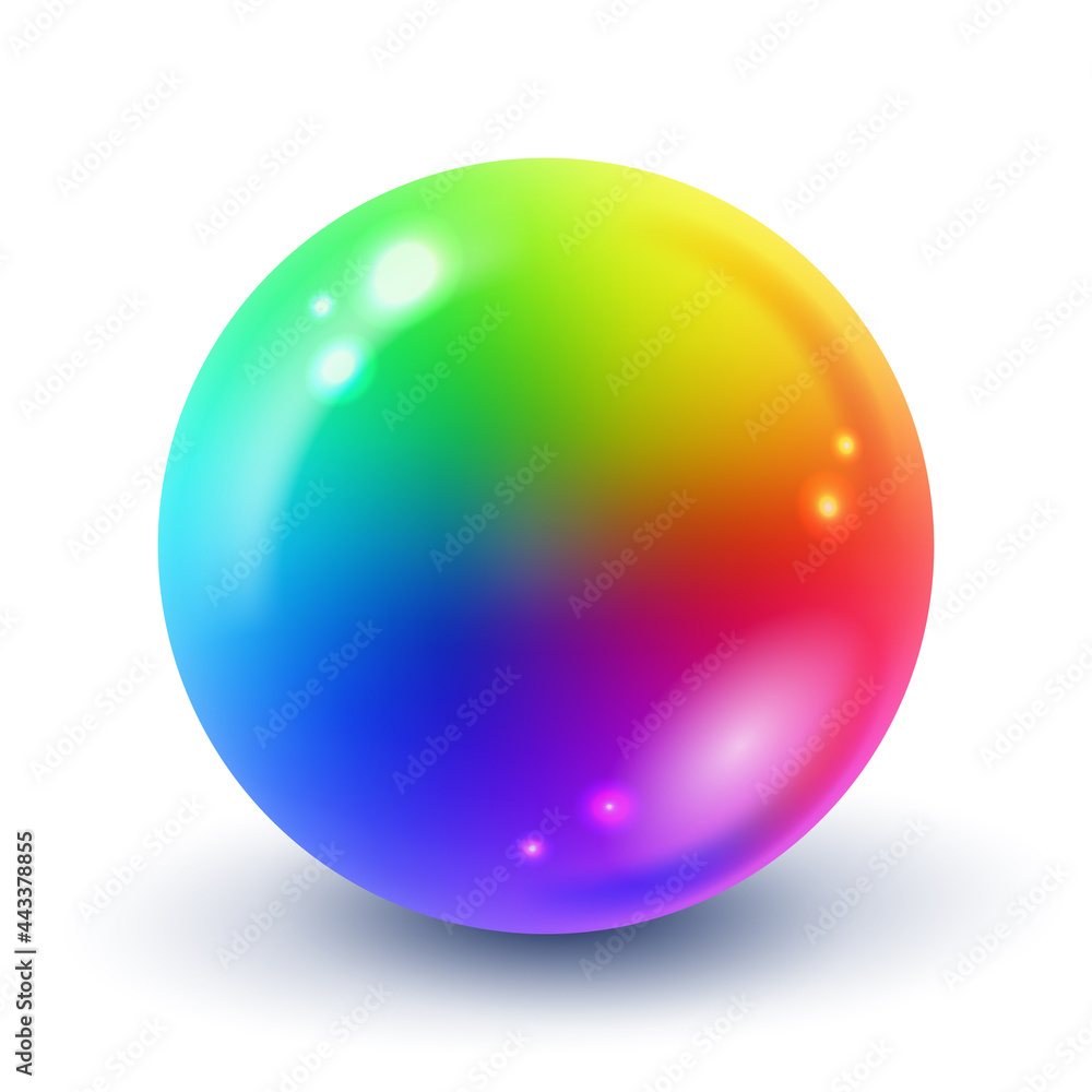 Bright colorful rainbow ball vector illustration. Rainbow 3d sphere illustration on a white background. Colorful sphere on white background. Vector Multicolor Glossy Ball