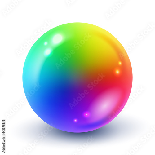 Bright colorful rainbow ball vector illustration. Rainbow 3d sphere illustration on a white background. Colorful sphere on white background. Vector Multicolor Glossy Ball