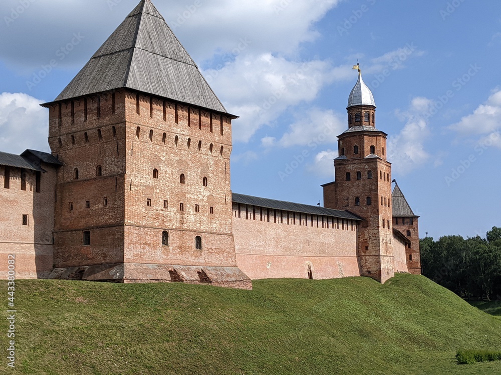 old castle in the village of the country velikiy novgorod russia ancient tower 