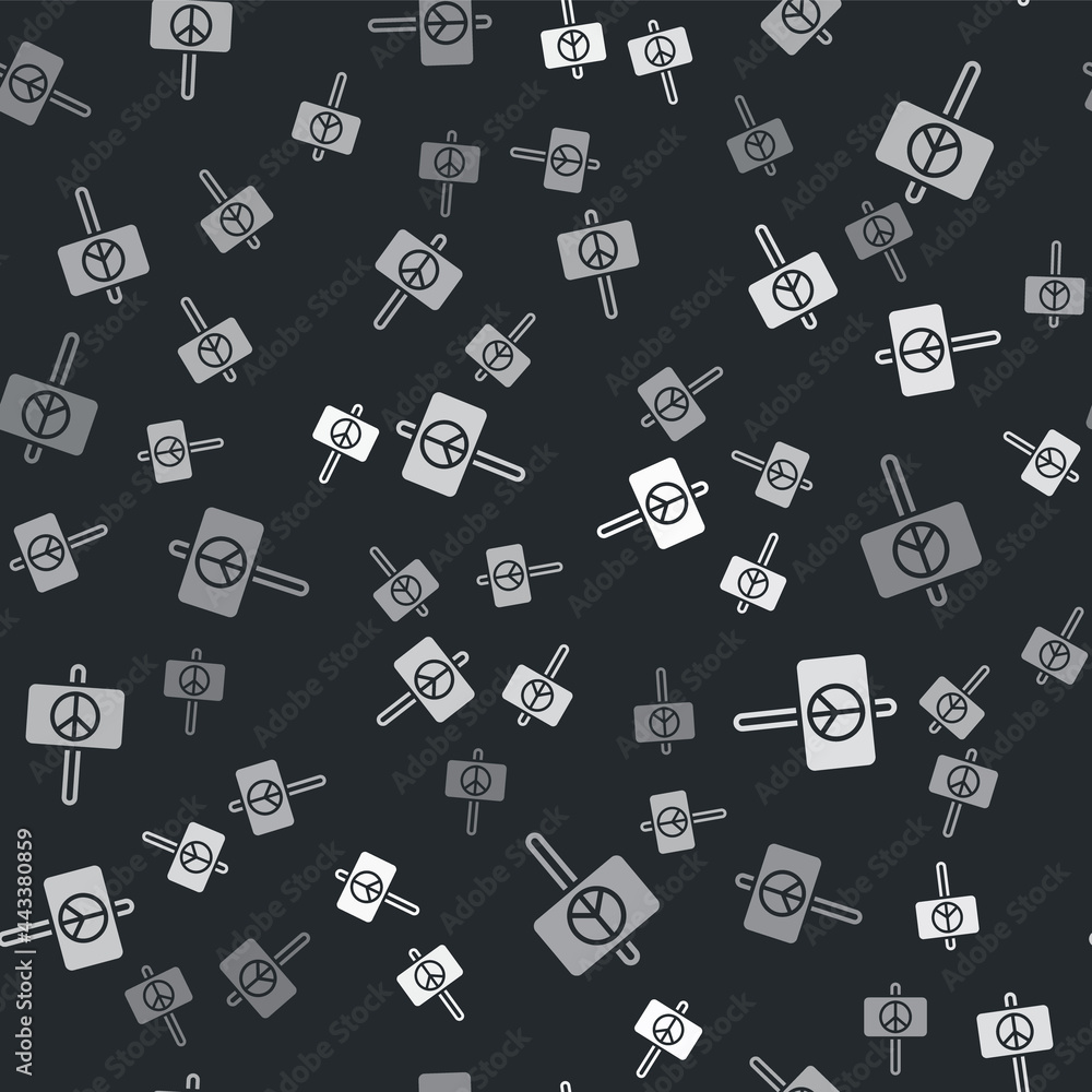 Grey Peace icon isolated seamless pattern on black background. Hippie symbol of peace. Vector Grey Peace icon isolated seamless pattern on black background. Hippie symbol of peace. Vector