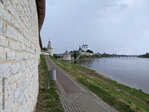 old castle in the village of the country pskov russia ancient tower bricks wall
