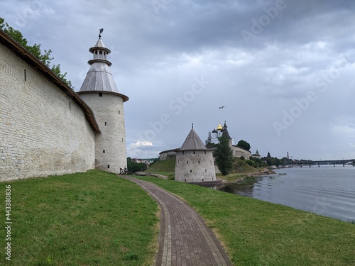 old castle in the village of the country pskov russia ancient tower bricks wall