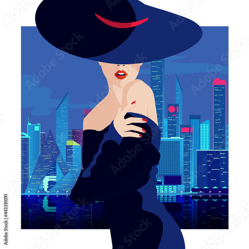 Fashion girl in pop art style in New York City. Vector illustration.