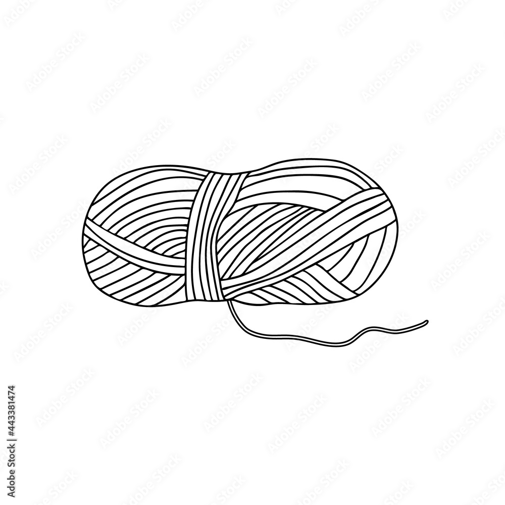Hand drawn vector sketch doodle illustration of yarn skein. Knitting crocheting hobby crafts concept. Icon for handmade business Hand drawn vector sketch doodle illustration of yarn skein. Knitting crocheting hobby crafts concept. Icon for handmade business