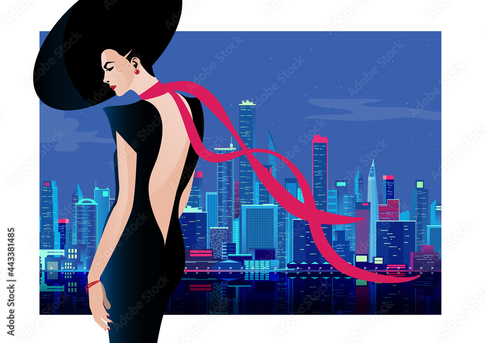 Fashion girl in pop art style in New York City. Vector illustration ...