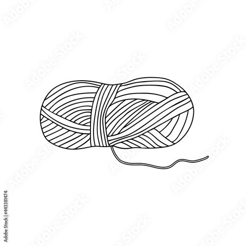 Hand drawn vector sketch doodle illustration of yarn skein. Knitting crocheting hobby crafts concept. Icon for handmade business