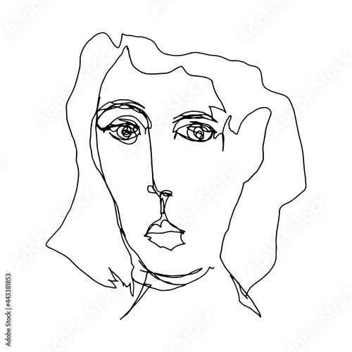 Human portrait line drawing. Sketch of an unattractive, plain looking abstract person. Digitally created illustration of a fictive person.