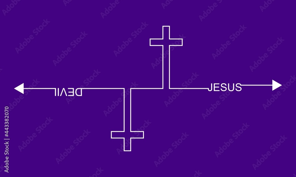Gods and satanic thin line crosses with way arrows Gods and satanic thin line crosses with way arrows