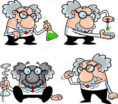 Science Professor Cartoon Character Poses. Vector Collection Set Isolated On White Background