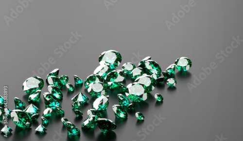 Green Emerald Diamond Group In Dark Background, 3d illustration.