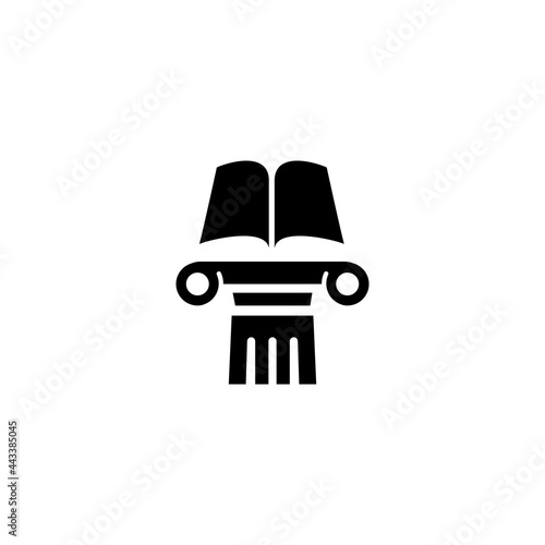 Greek column with open book. Antique pillar or pedestal with encyclopedia.