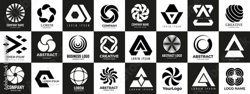 Business logotypes. Diverse modern logo templates collection. Black white company emblems, vector triangle round abstract icons