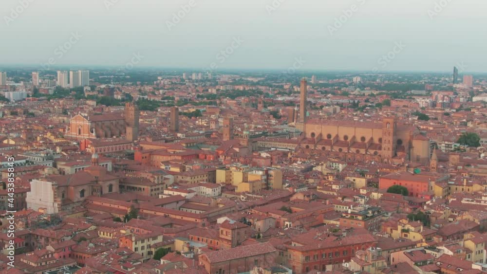 Aerial cityscape of downtown Bologna, Italy while sunset Aerial cityscape of downtown Bologna, Italy while sunset
