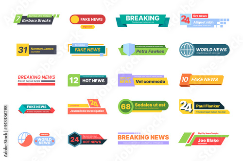 Breaking news. Banners for sport news titles and names of presenter tv screen geometrical bars template for video broadcasting garish vector illustration templates