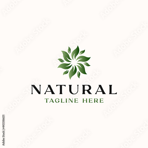 Leaf   Flower Green Gradient Logo Template Isolated in White Background