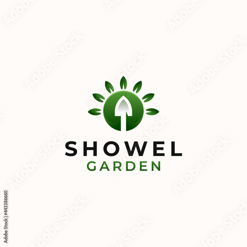 Showel Garden Green Gradient Logo Template Isolated in White Background