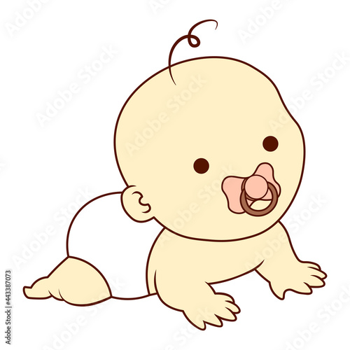 Baby child with pink pacifier crawling cute cartoon illustration