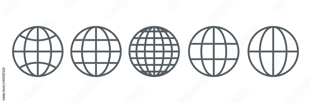 Globe icons set. Internet global pictograms. World wide web outline symbols collection. Homepage sign. Vector illustration isolated on white Globe icons set. Internet global pictograms. World wide web outline symbols collection. Homepage sign. Vector illustration isolated on white