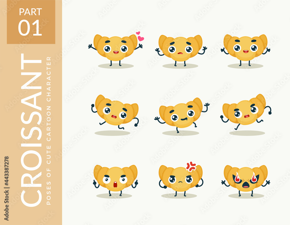 Mascot images of the Croissant. First set. Vector Illustration