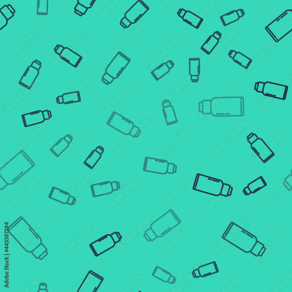 Black line Canteen water bottle icon isolated seamless pattern on green background. Tourist flask icon. Jar of water use in the campaign. Vector Illustration Black line Canteen water bottle icon isolated seamless pattern on green background. Tourist flask icon. Jar of water use in the campaign. Vector Illustration
