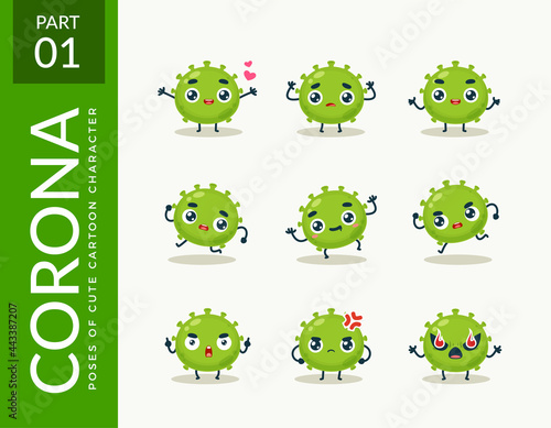 Mascot images of the Cute Corona, First set. Vector Illustration