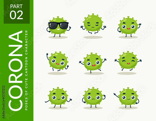 Mascot images of the Cute Corona, Second set. Vector Illustration