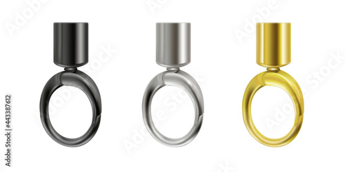 A set 2 of carabiners for a bag strap. 3d vector illustration