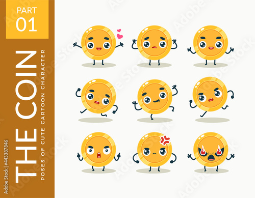 Mascot images of the Gold Coin. First set. Vector Illustration