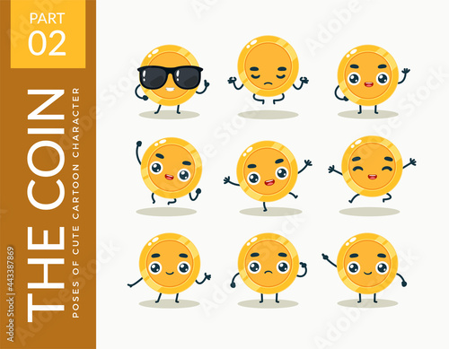 Mascot images of the Gold Coin. Second set. Vector Illustration