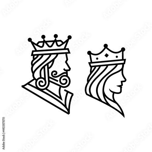 King and Queen head figure line drawing Illustration vector, elegant and luxury prince and princess outline portrait design