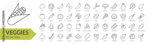 Veggies line icon set. Isolated signs on white background. Vector illustration. Collection